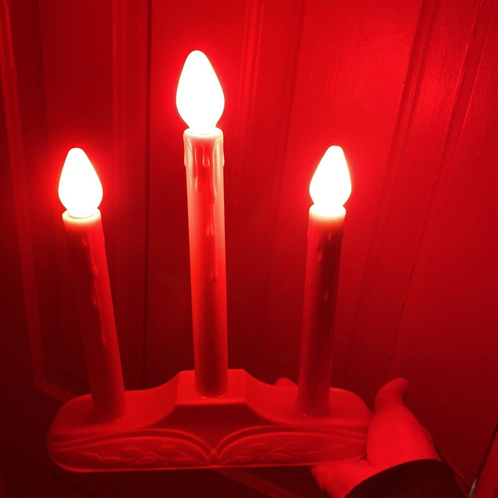 Vintage Electric 3 Light Christmas Window Tiered Candle Candelabra Wax Drip